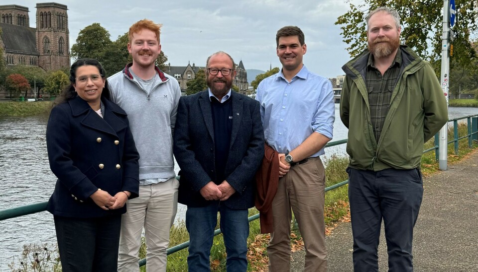 Here is the fish health team gathered in Inverness, Scotland. From left: Erika Trani Herrera, Jamie Smart, Carl-Erik Arnesen, Felix Scholz, and Justin Watson.