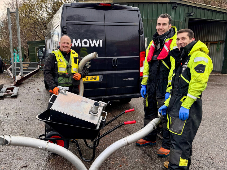 From left: Gavin Martin, engineer north mainland; Ryan Morrison, farm technician Loch Duich; Iman Ismail, farm manager, Loch Duich.