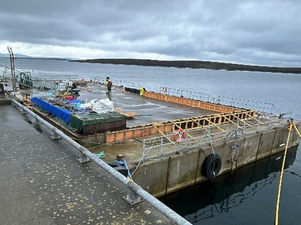Shuttering in place on the deck of the feed barge for the new footing walls following the removal of the remnants of the former shed.
