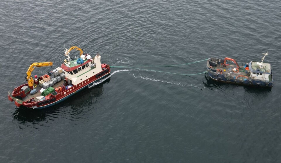 The Julie Anne under tow after being raised from the seabed 20 metres below the surface.
