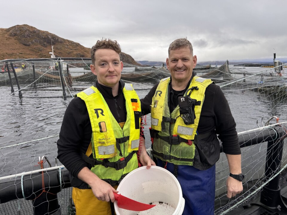 Jack Fraser, left, and his dad Iain are the first father and son to each manage a Mowi Scotland salmon farm.