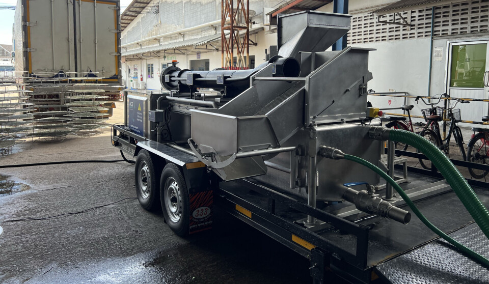 Ace Aquatec's trailer-mounted A-HSU for Shrimp pictured in Thailand. The pre-slaughter in-water stunner is said to be the first of its kind for the region.