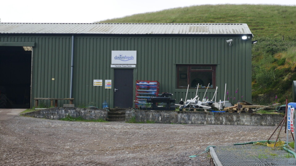 The shorebase at Tervine still displays a faded Dawnfresh sign. Mowi's plans include upgrades to the shore areas at Tervine and Braevallich to allow for smolt inputs and transfers by road.