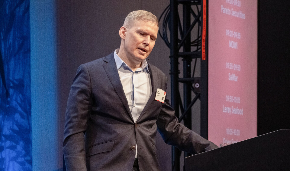 Mowi chief executive Ivan Vindheim speaking at NASF in Bergen today.