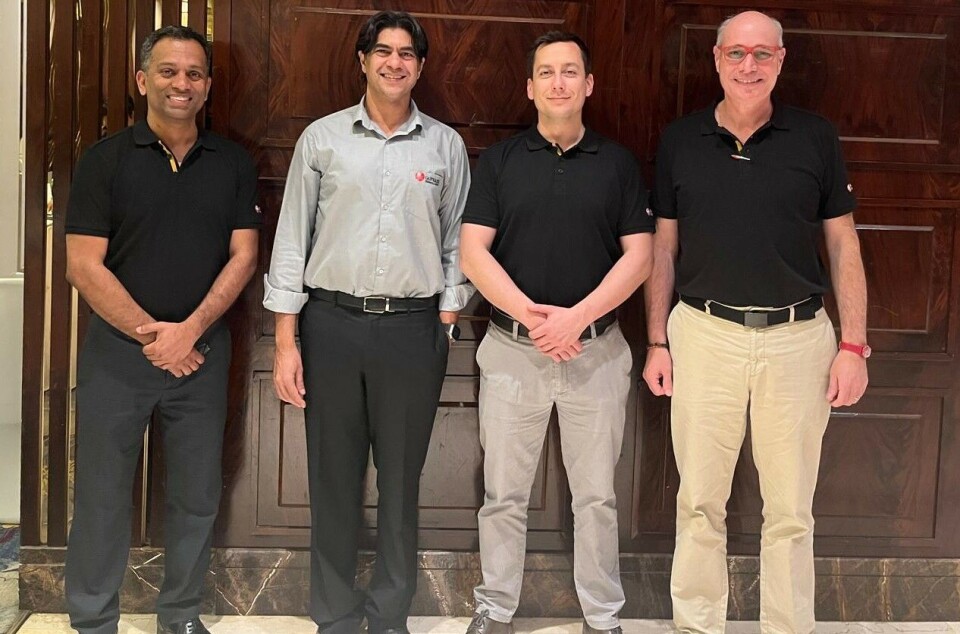 From left: Gopakumar Menon, president of Americas Garware Technical Fibres Limited (GTFL); Vayu Garware, chairman and managing director of GTFL; Ricardo Galvez, new commercial executive for Chile; Francisco Serra, commercial manager of Garware Chile, at a meeting in India.