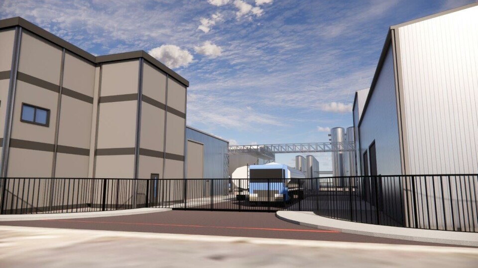 A street-level illustration of MiAlgae's proposed omega-3 production facility at Grangemouth, Scotland.