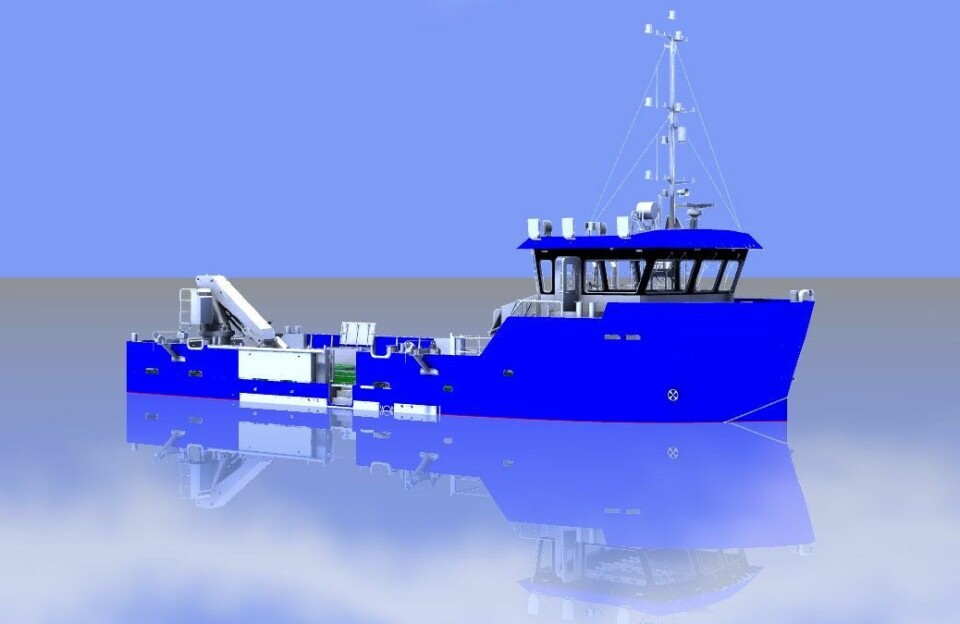 The 21-metre vessel being built by Nauplius Workboats for Scottish Sea Farms' Bring Head site, Orkney.