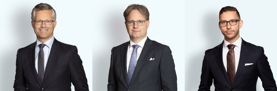 From left: Trond Hatland, Mons Alfred Paulsen and Daniel-André Hansen at the Thommessen law firm.
