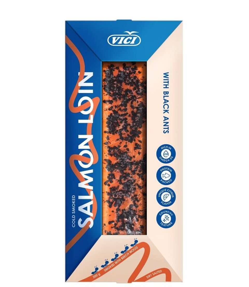 Cold-smoked salmon with black ants.