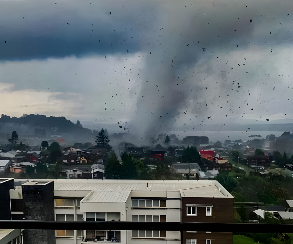 The tornado rages through Puerto Varas in Los Lagos region.