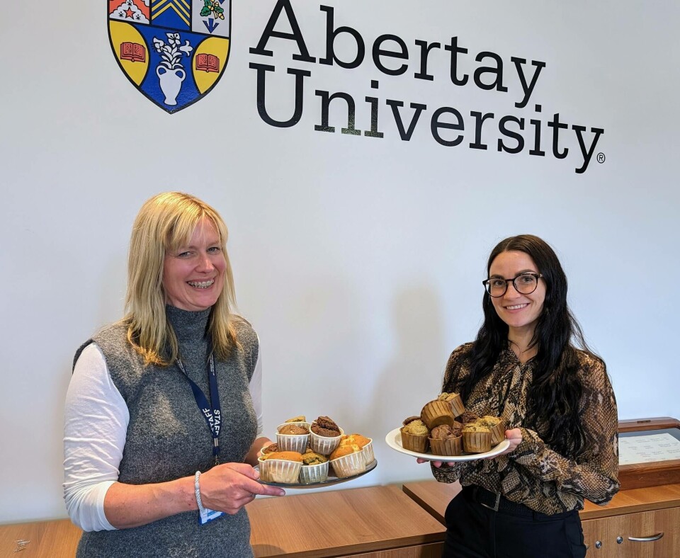 Katrina Ross, food researcher at Abertay University, Dundee, left, and Inga Mikneviciute, technical project manager with BioMara, with muffins that were among the items containing Seafibrex that were tested.