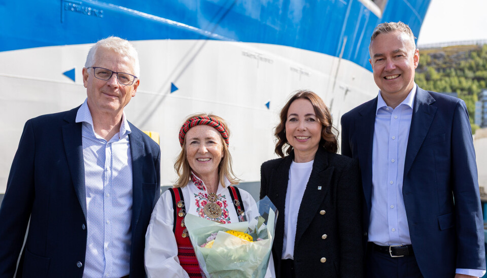 From left: Gunnar Gudmundsson, Cermaq's regional director for Finnmark; Cermaq Norway CEO and godmother Kristin Hurum; Frøy CEO Tonje Foss; and Cermaq's regional director for Nordland, Snorre Jonassen.