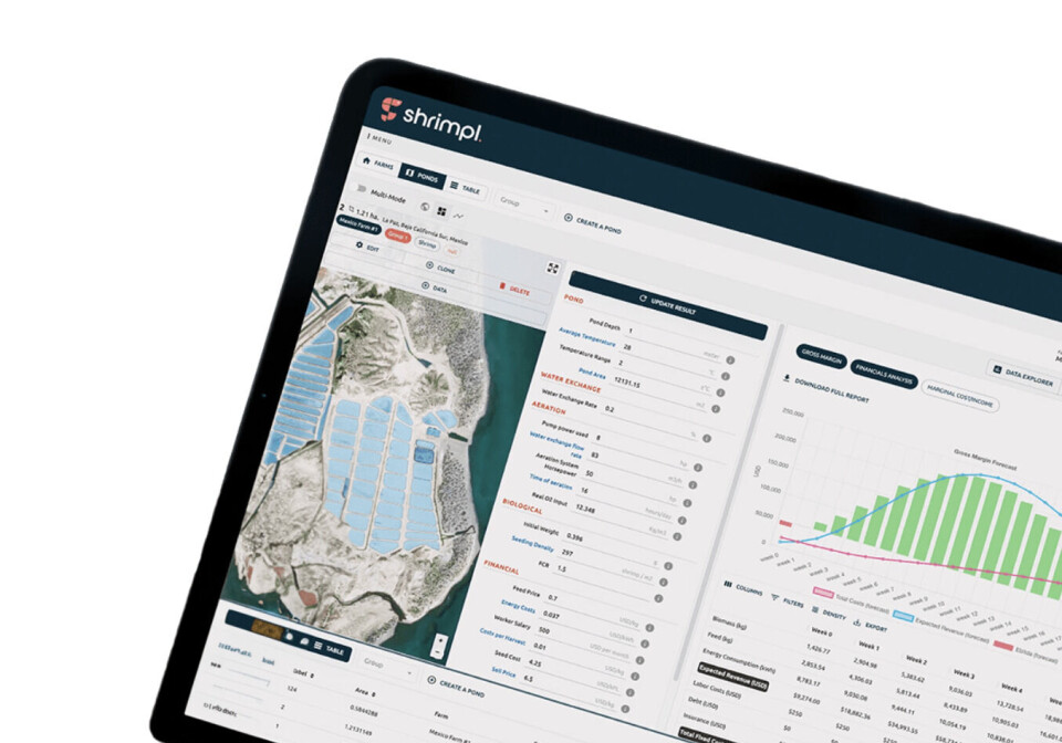 Shrimpl's platform uses advanced bioeconomic modelling, AI, and satellite imagery to enable data-driven aquaculture decision making across the supply chain.