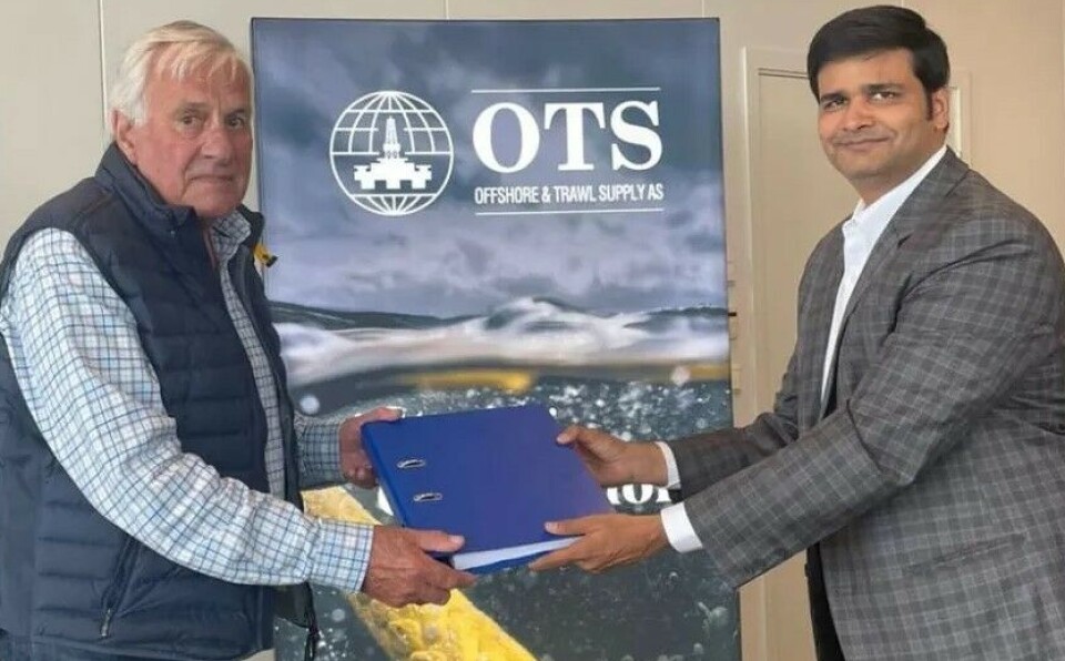 OTS founder Rolf Arne Giskeødegård, left, with Shashank Gupta, chief financial officer of Garware Technical Fibres Ltd.