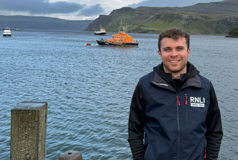 Former Organic Sea Harvest press officer Robert John MacInnes pictured in front of the Portree lifeboat.