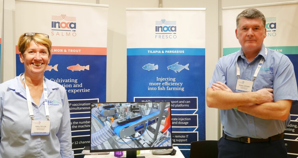 Aqualife business development manager Kathleen Taylor and chief executive Gordon Jeffrey at the trade fair at Aquaculture Europe in Vienna in 2023.