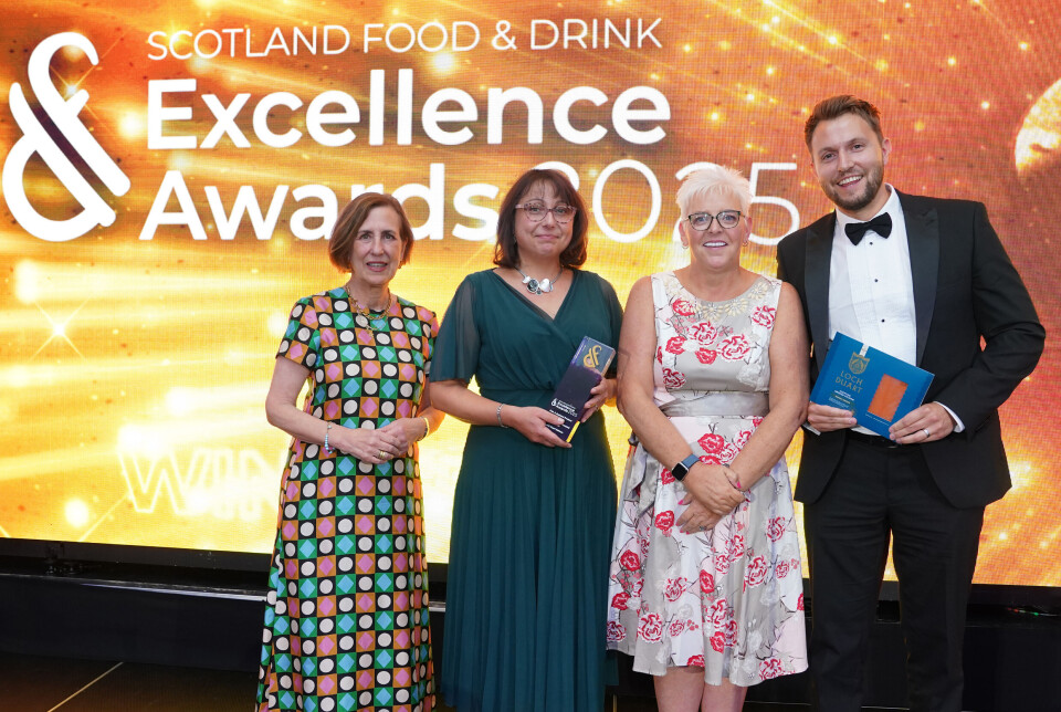 From left: Awards host Kirsty Wark, Loch Duart sales manager Marie McAleese, Seafood Scotland chief executive Donna Fordyce, and Loch Duart marketing and communications manager Adam Gray.