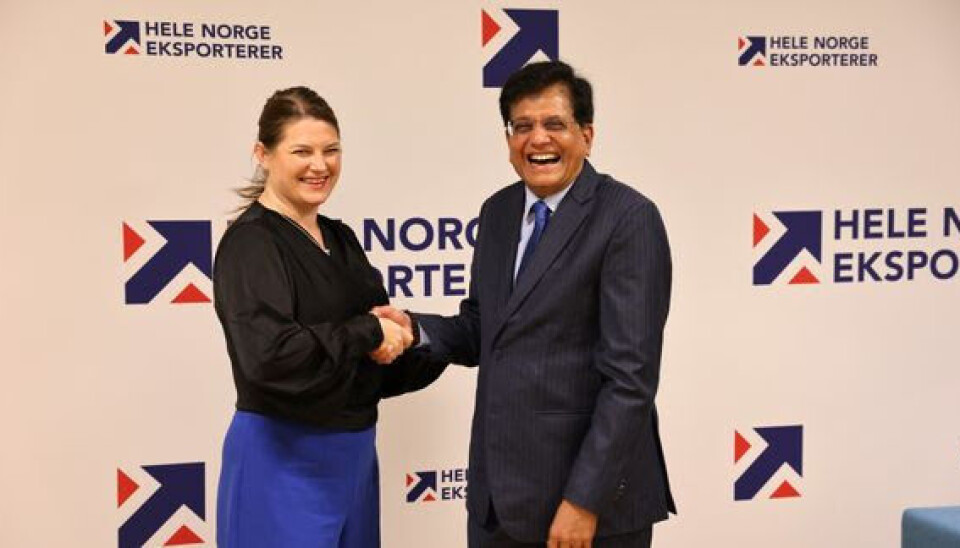 Norwegian Minister of Trade and Industry Cecilie Myrseth with India's Minister of Commerce and Industry, Piyush Goyal, in April.
