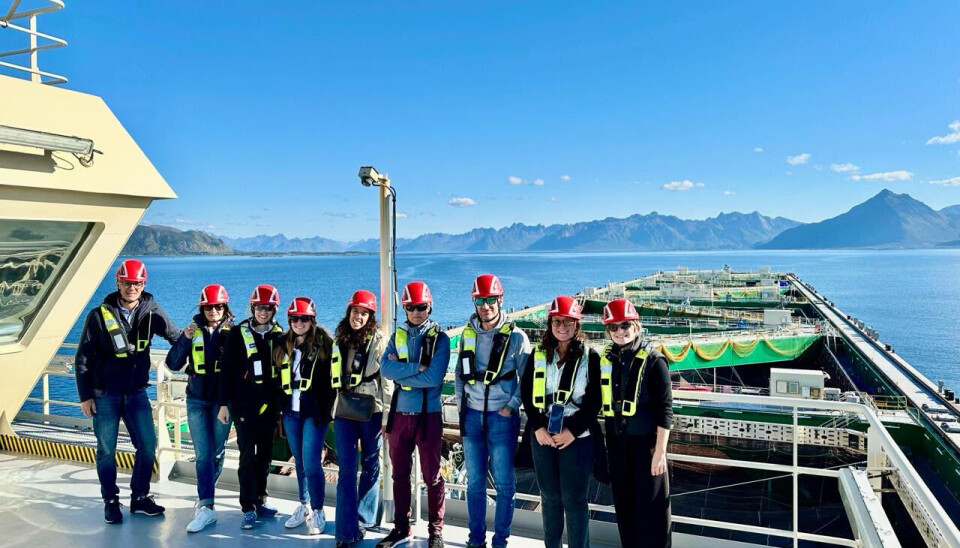The delegation onboard Nordlaks' Havfarm, the world's largest salmon farm.