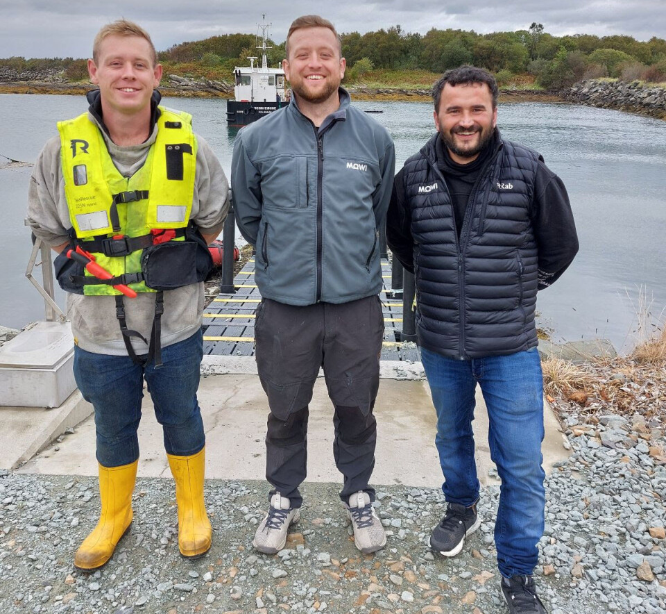 From left: Colonsay fish farm staff Lewis Summers, Jospeh Summers, and Joseph Garlisi, who have all been recently promoted.