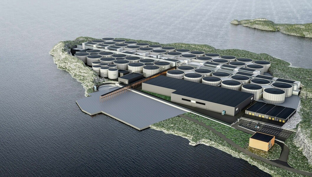 An illustration of the Salmon Evolution plant at Indre Harøy, currently under construction. Image: Salmon Evolution.