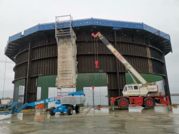 Aquatraz No.3 just before it was launched yesterday. The cage should be ready for fish by the end of September. Photo: Midt-Norsk Havbruk. Aquatraz No.3 just before it was launched yesterday. The cage should be ready for fish by the end of September. Photo: Midt-Norsk Havbruk.