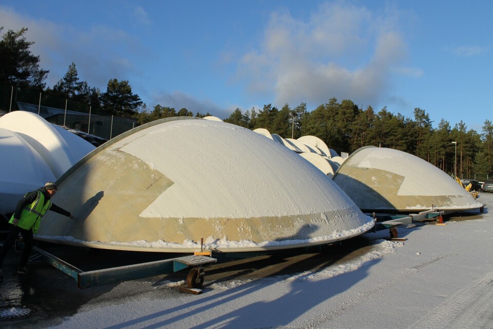 Sections of the first Egg at the Herde Kompositt yard in Ølve. Photo: Therese Soltveit / Kyst.no.