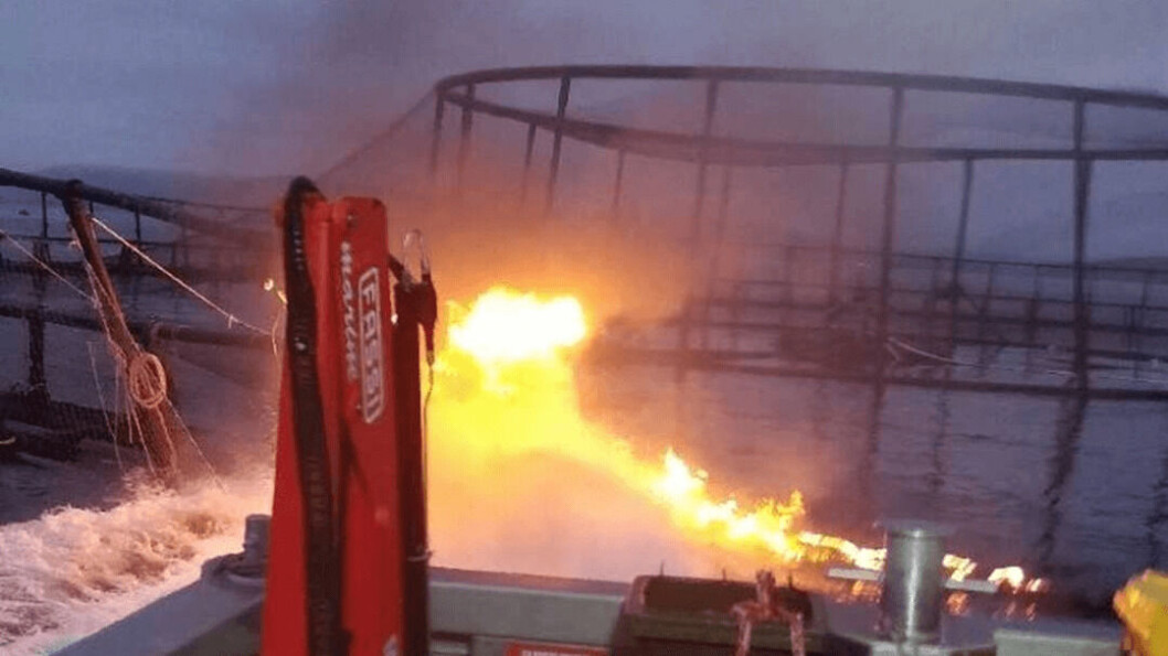 The pen on fire. Photo: Huon Aquaculture. The pen on fire. Photo: Huon Aquaculture.