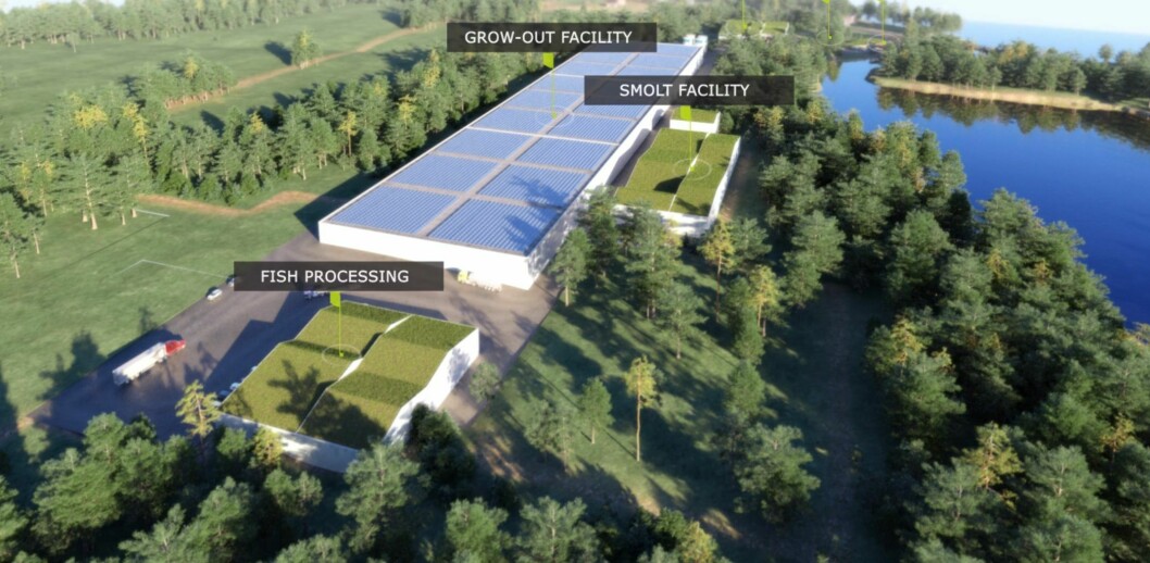 Nordic's original vision for its Belfast salmon farm, published in 2018. The company said at the weekend that there is a thorough job to be completed in engineering and final planning before construction. Illustration: Nordic Aquafarms Inc.