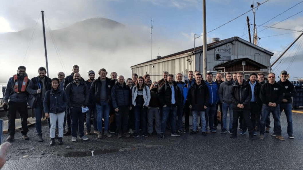 Members of the Norwegian Seafood Association at the dry dock in Gold River, BC. Image: Iayisha Khan / FFE.