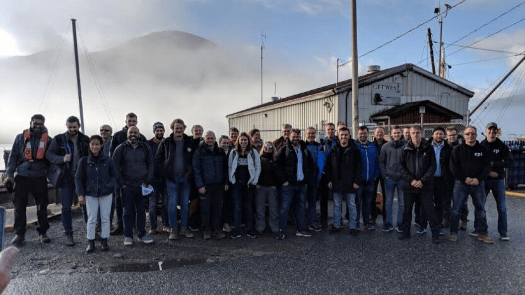 Members of the Norwegian Seafood Association at the dry dock in Gold River, BC. Image: Iayisha Khan / FFE. Members of the Norwegian Seafood Association at the dry dock in Gold River, BC. Image: Iayisha Khan / FFE.